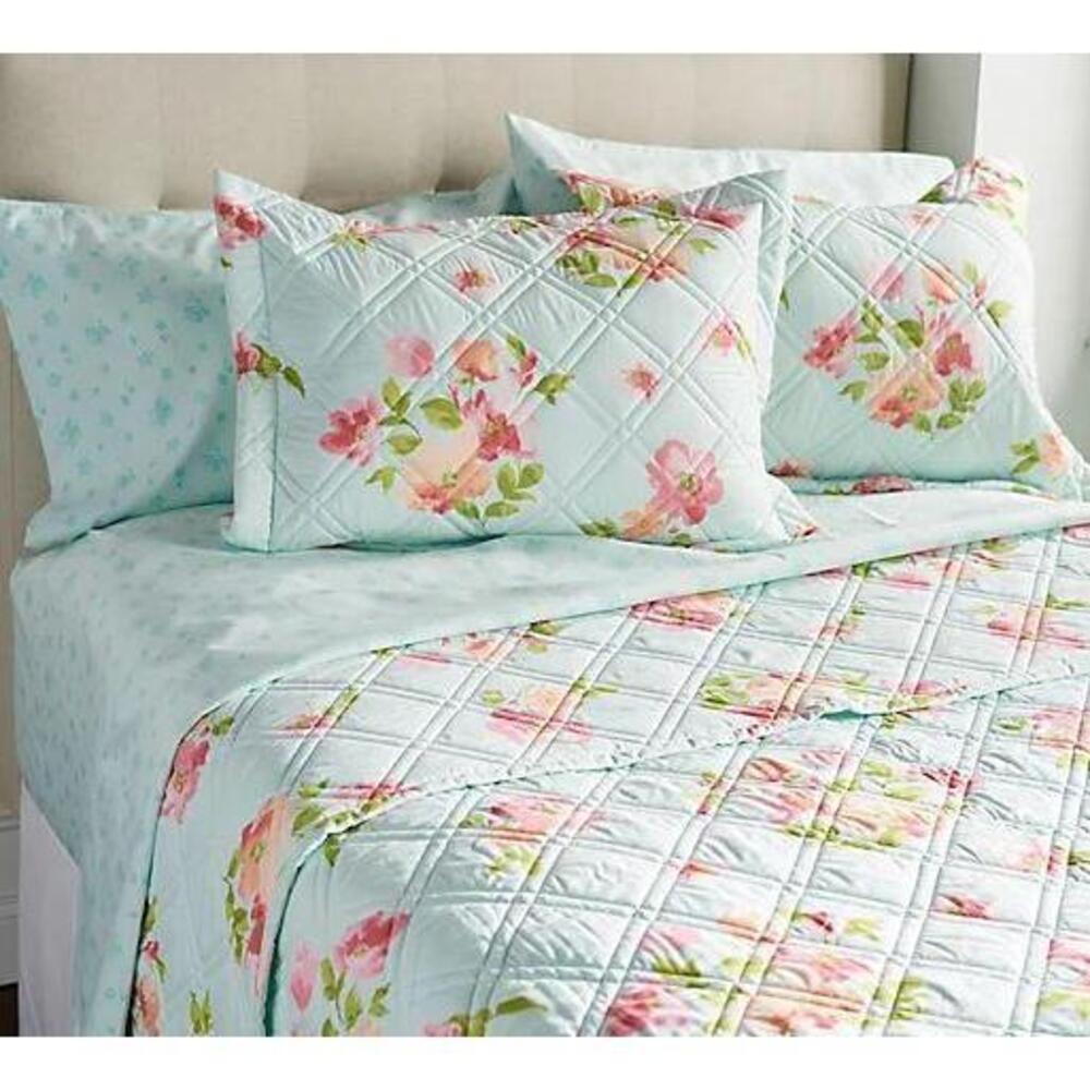 Home Reflections Floral Coverlet and Matching Sheet Set Soft Blue